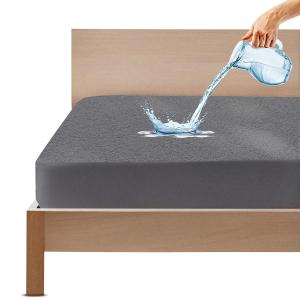GADDA CO 100% Waterproof Premium Cotton Feel Mattress Protector King Size 78x72 Inch|Ultra Soft Breathable & Fitted Bed Protector Terry Cover Double Bed (6.5x6 feet, Fits 10 Inches, Grey)