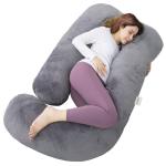 OYO BABY Pregnancy Pillows for Sleeping J-Shape Full Body Pillow and Maternity Support - for Back, HIPS, Legs, Belly for Pregnant Women with Removable Washable Velvet Cover (Grey)